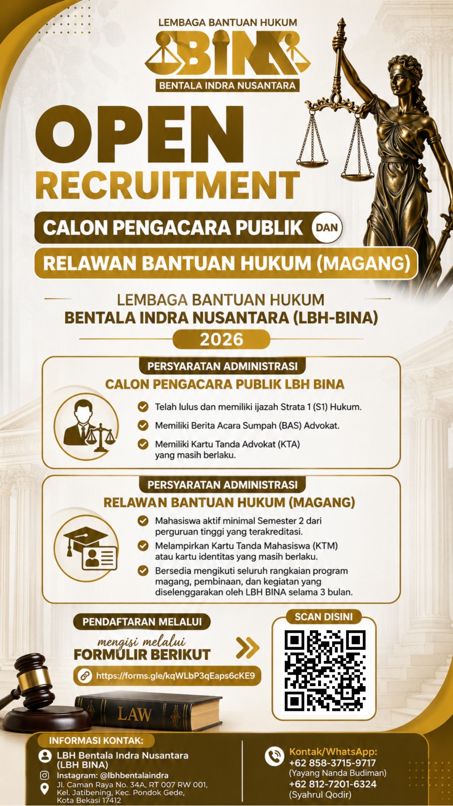 📢 OPEN RECRUITMENT 2026 ⚖️ 👨‍⚖️ Calon Pengacara Publik 📚 Relawan Bantuan Hukum (Magang)